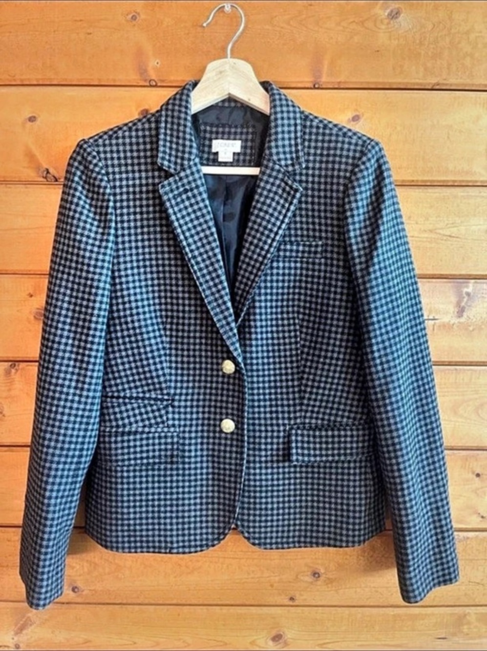 J.Crew Houndstooth Blazer with Elbow Patches Blue & Black Size 6